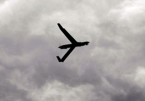 ScanEagle unmanned aircraft flying over the airport in Arlington, Ore. / AP