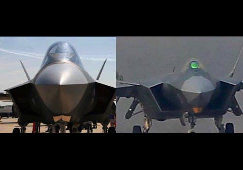 Photo comparison of the U.S. F-35 left and Chinese J-20. / Chinese website