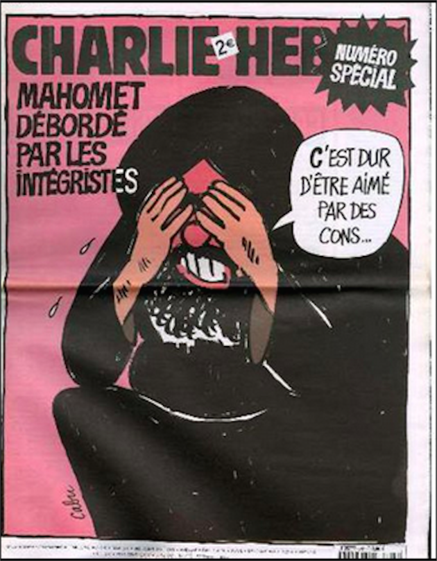 The cover of a 2006 issue containing cartoons that mocked Mohammed. The caption reads “Mohammed overwhelms the fundamentalists.”