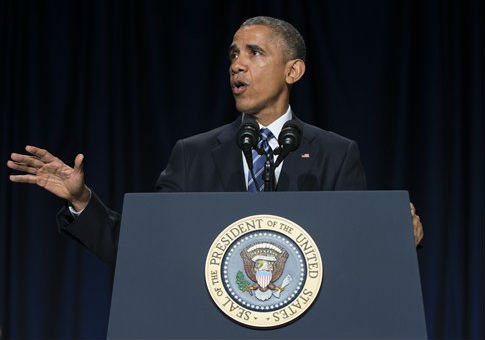 President Barack Obama addresses the 2015 National Prayer Breakfast. / AP