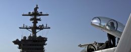 A U.S. Navy fighter jet on the flight deck of the USS Theodore Roosevelt / AP