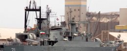 Iranian military ship and light replenishment ship are seen docked for refueling