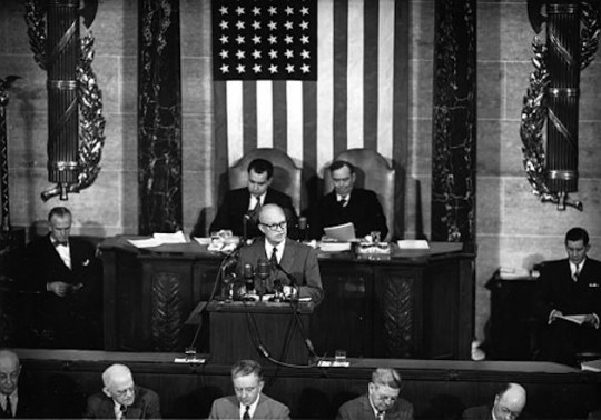 U.S. President Dwight Eisenhower delivers his first State of the Union Address
