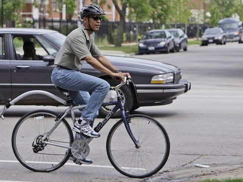 Barack Obama on a bike in 2008 / AP