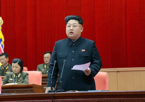 North Korean leader Kim speaks during the 5th meeting of training officers of the Korean People's Army in this undated photo released by KCNA in Pyongyang