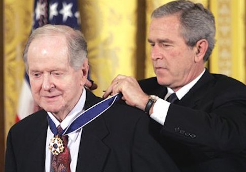President Bush presents the Presidential Medal of Freedom to historian Robert Conquest
