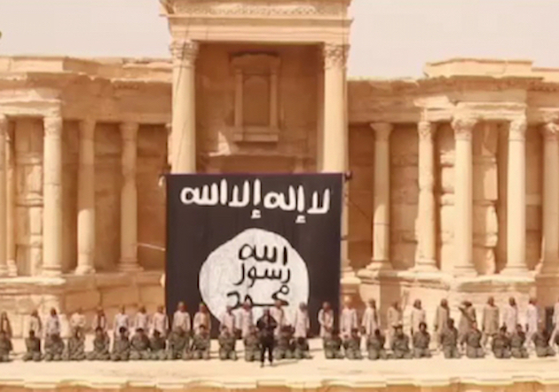 A video released from Daesh (or ISIS or 'Islamic State') shows militants executing 25 captives (Syrian army soldiers) in the ruins of the main Roman amphitheater in the ancient city of Palmyra, Syria, on July 3, 2015 /