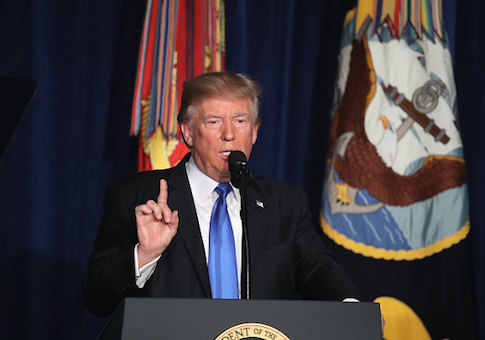 President Donald Trump delivers remarks on Americas military involvement in Afghanistan at the Fort Myer military base / Getty Images