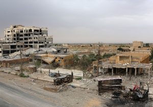 A picture shows the damage on the outskirts of Deir Ez-Zor