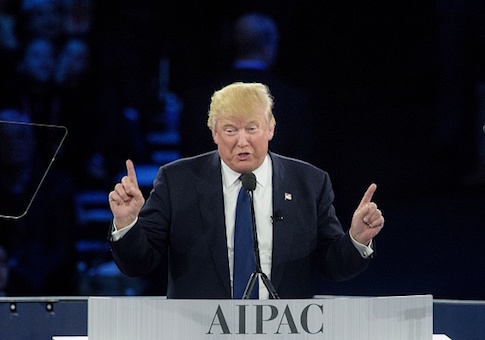Donald Trump addresses the 2016 American Israel Public Affairs Committee policy conference at the Verizon Center March 21, 2016 in Washington, DC. / AFP / Brendan Smialowski (Photo credit should read BRENDAN SMIALOWSKI/AFP/Getty Images)