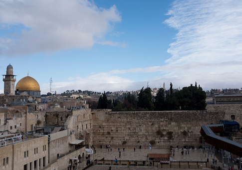 A view of the Western Wall and the golden Dome of the Rock Islamic shrine on December 6, 2017 in Jerusalem, Israel