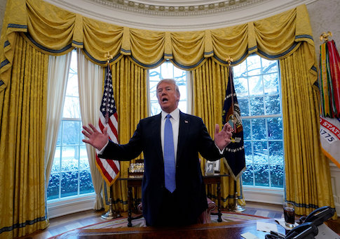 U.S. President Donald Trump speaks during an interview with Reuters at the White House