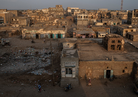 Buildings lay in ruins on in Mocha, Yemen