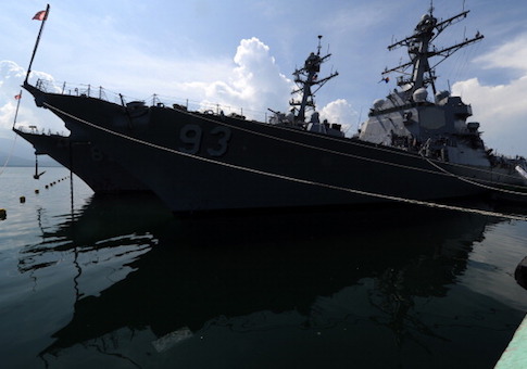 USS Chung-Hoon and another guided missile destroyer are docked near the disputed Spratly Islands