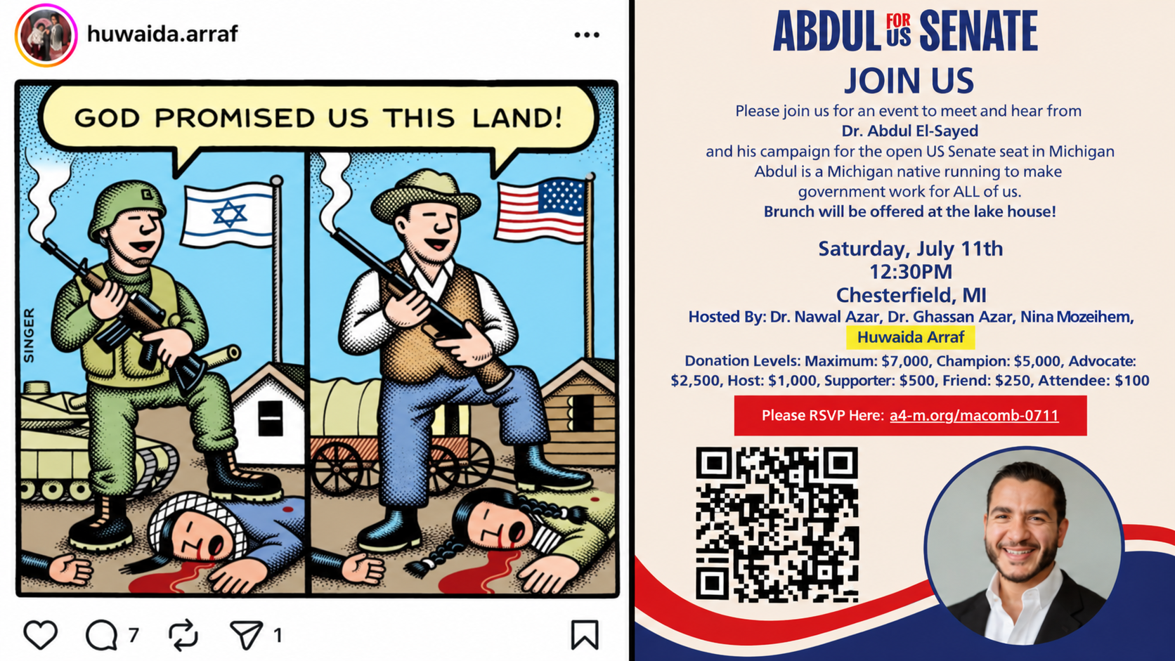 Abdul El-Sayed Fundraised Alongside School Principal Who Resigned for Defending ‘Intifada’ as T-Shirt Slogan and Gaza Flotilla Activist Who Has Described Thanksgiving as ‘National Day of Mourning’